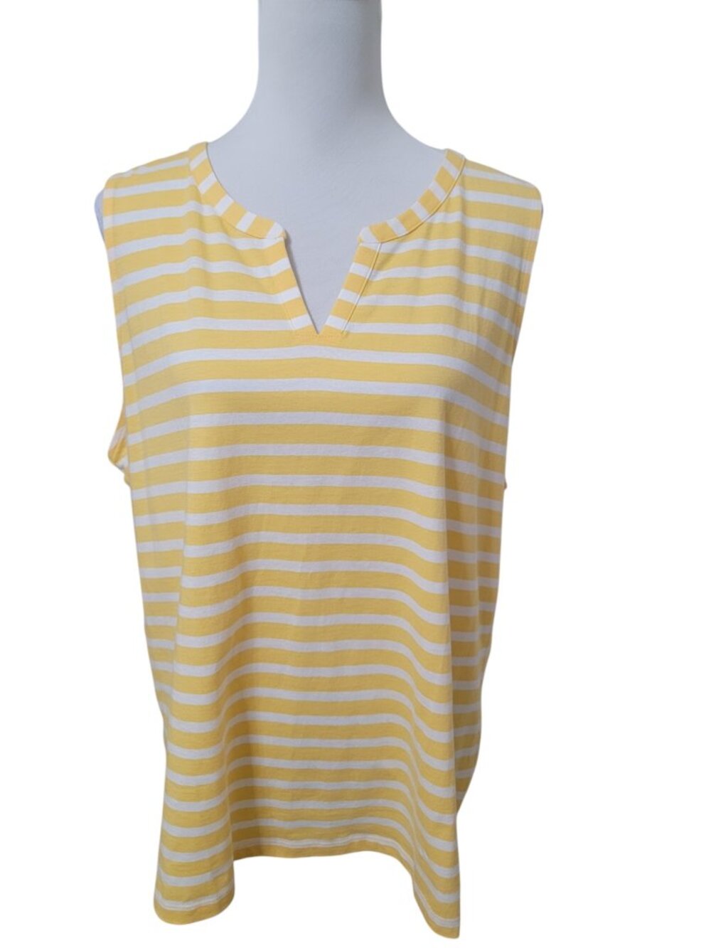 Coral Bay Size XL Yellow & White Striped V-Notch Neckline Sleeveless Top - Picture 1 of 10
